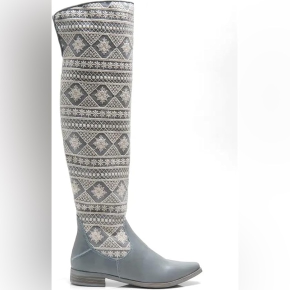 NWOT Free People Bren Denim & Crochet Tall Boot in Calm Waters Size 7 - Picture 3 of 11